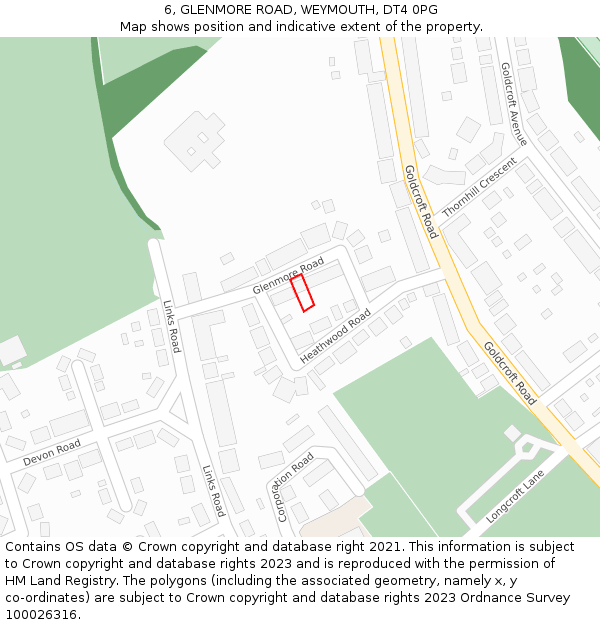 6, GLENMORE ROAD, WEYMOUTH, DT4 0PG: Location map and indicative extent of plot