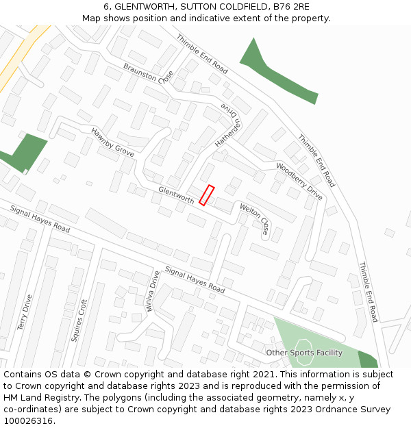 6, GLENTWORTH, SUTTON COLDFIELD, B76 2RE: Location map and indicative extent of plot