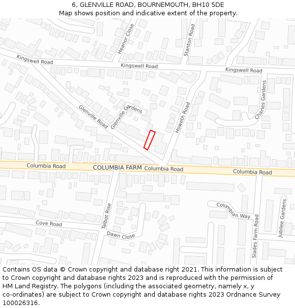 6, GLENVILLE ROAD, BOURNEMOUTH, BH10 5DE: Location map and indicative extent of plot