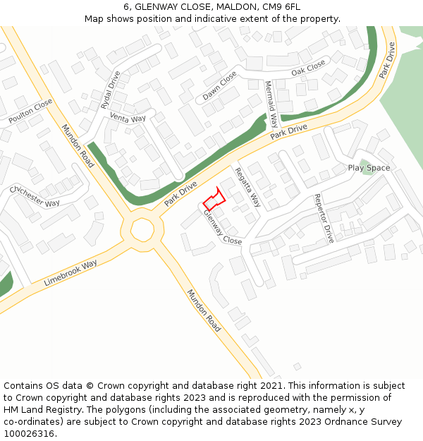 6, GLENWAY CLOSE, MALDON, CM9 6FL: Location map and indicative extent of plot