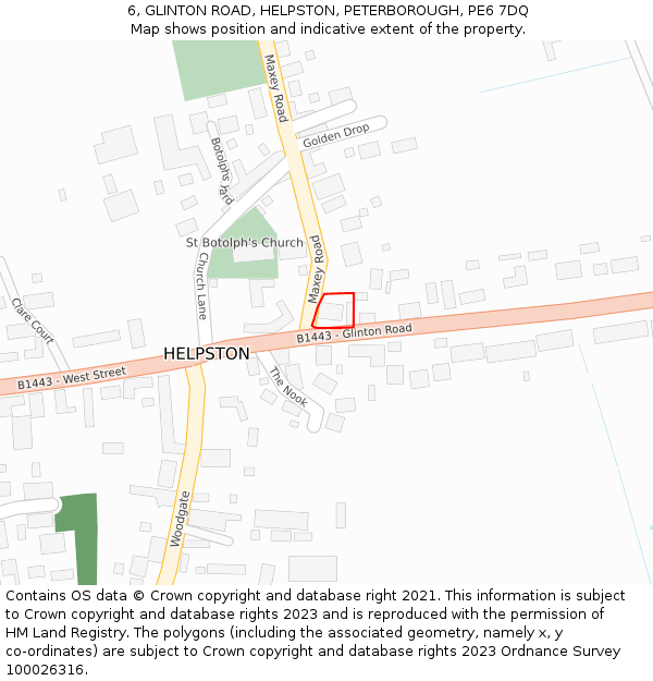 6, GLINTON ROAD, HELPSTON, PETERBOROUGH, PE6 7DQ: Location map and indicative extent of plot