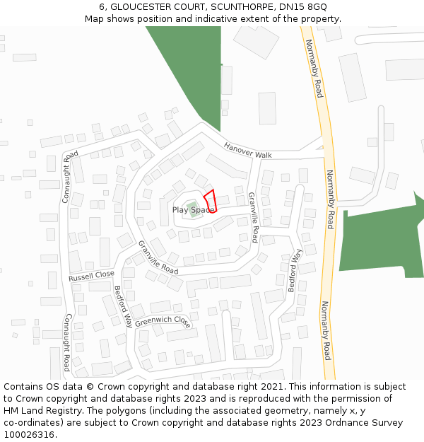 6, GLOUCESTER COURT, SCUNTHORPE, DN15 8GQ: Location map and indicative extent of plot