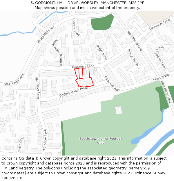 6, GODMOND HALL DRIVE, WORSLEY, MANCHESTER, M28 1YF: Location map and indicative extent of plot
