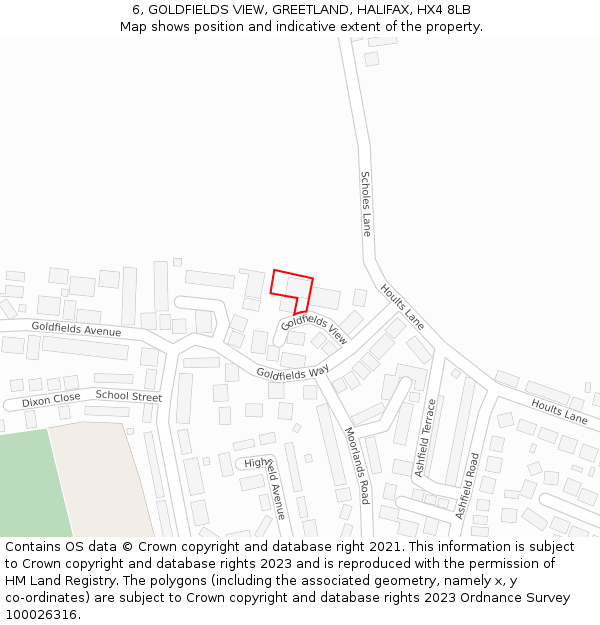6, GOLDFIELDS VIEW, GREETLAND, HALIFAX, HX4 8LB: Location map and indicative extent of plot