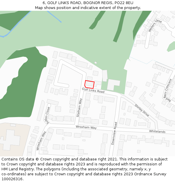 6, GOLF LINKS ROAD, BOGNOR REGIS, PO22 8EU: Location map and indicative extent of plot