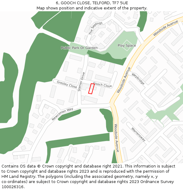6, GOOCH CLOSE, TELFORD, TF7 5UE: Location map and indicative extent of plot