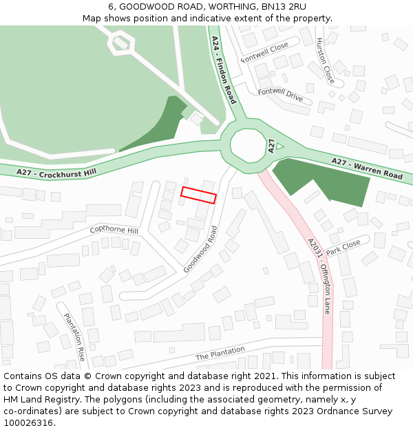 6, GOODWOOD ROAD, WORTHING, BN13 2RU: Location map and indicative extent of plot