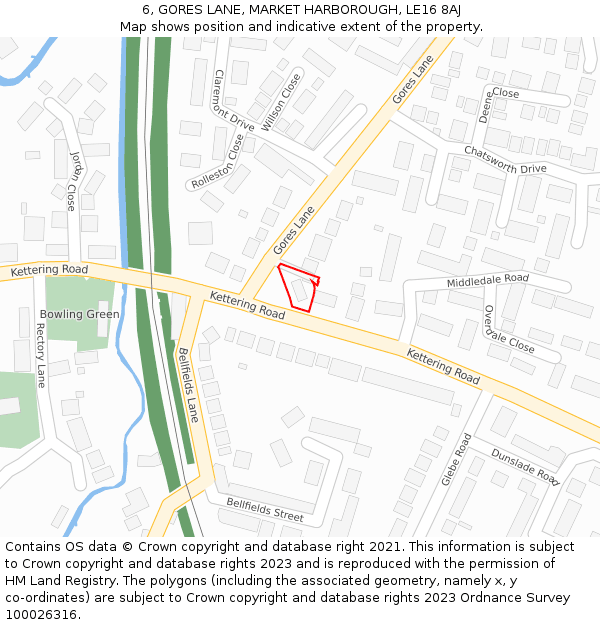 6, GORES LANE, MARKET HARBOROUGH, LE16 8AJ: Location map and indicative extent of plot