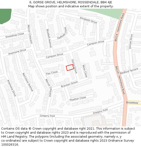 6, GORSE GROVE, HELMSHORE, ROSSENDALE, BB4 4JE: Location map and indicative extent of plot