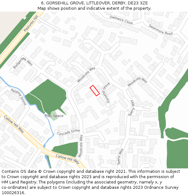 6, GORSEHILL GROVE, LITTLEOVER, DERBY, DE23 3ZE: Location map and indicative extent of plot