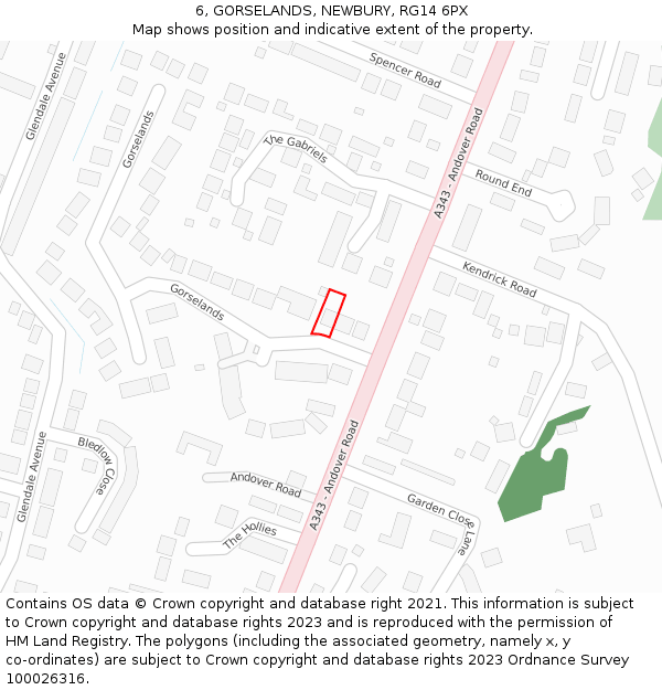 6, GORSELANDS, NEWBURY, RG14 6PX: Location map and indicative extent of plot
