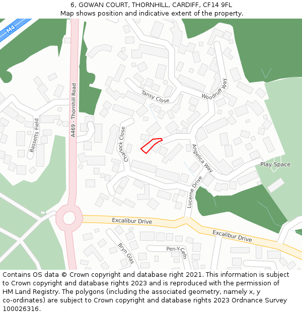 6, GOWAN COURT, THORNHILL, CARDIFF, CF14 9FL: Location map and indicative extent of plot