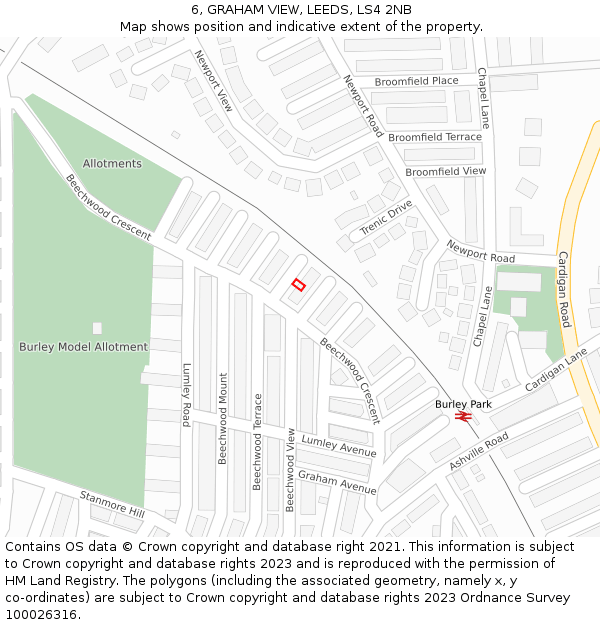 6, GRAHAM VIEW, LEEDS, LS4 2NB: Location map and indicative extent of plot
