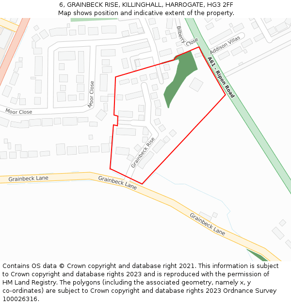 6, GRAINBECK RISE, KILLINGHALL, HARROGATE, HG3 2FF: Location map and indicative extent of plot