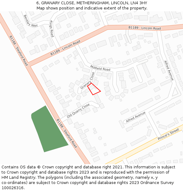 6, GRANARY CLOSE, METHERINGHAM, LINCOLN, LN4 3HY: Location map and indicative extent of plot