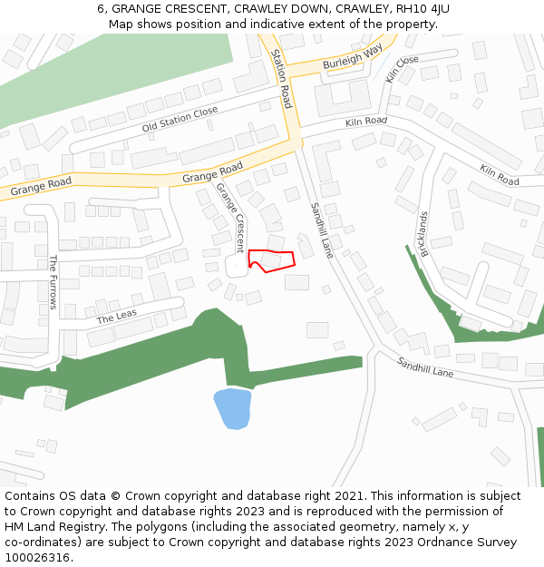 6, GRANGE CRESCENT, CRAWLEY DOWN, CRAWLEY, RH10 4JU: Location map and indicative extent of plot