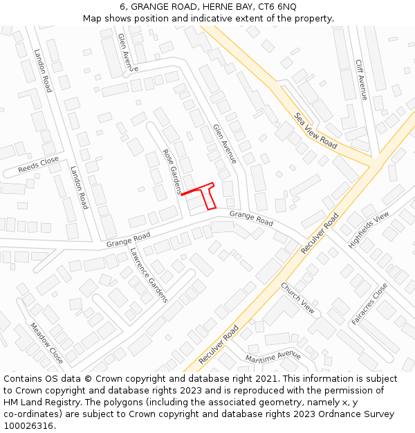 6, GRANGE ROAD, HERNE BAY, CT6 6NQ: Location map and indicative extent of plot