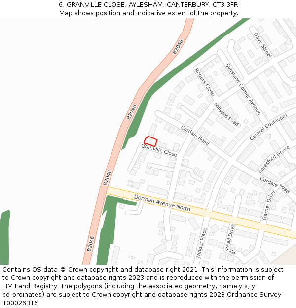 6, GRANVILLE CLOSE, AYLESHAM, CANTERBURY, CT3 3FR: Location map and indicative extent of plot