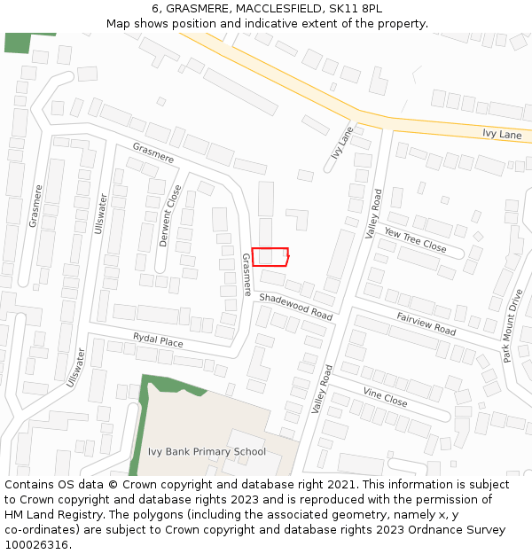 6, GRASMERE, MACCLESFIELD, SK11 8PL: Location map and indicative extent of plot