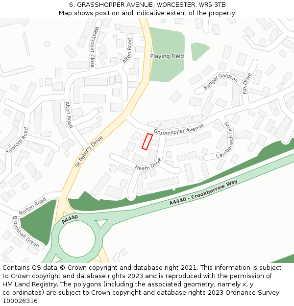 6, GRASSHOPPER AVENUE, WORCESTER, WR5 3TB: Location map and indicative extent of plot