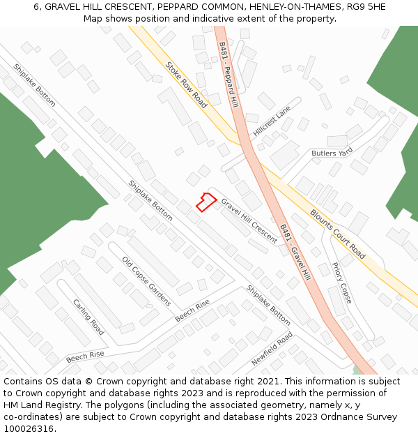 6, GRAVEL HILL CRESCENT, PEPPARD COMMON, HENLEY-ON-THAMES, RG9 5HE: Location map and indicative extent of plot