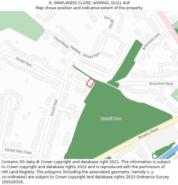 6, GRAYLANDS CLOSE, WOKING, GU21 4LR: Location map and indicative extent of plot