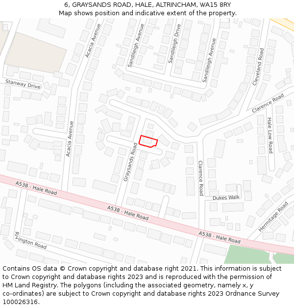 6, GRAYSANDS ROAD, HALE, ALTRINCHAM, WA15 8RY: Location map and indicative extent of plot