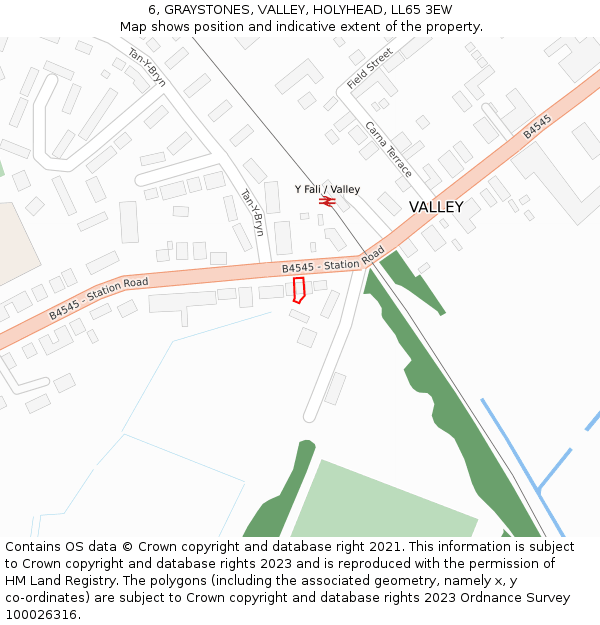 6, GRAYSTONES, VALLEY, HOLYHEAD, LL65 3EW: Location map and indicative extent of plot