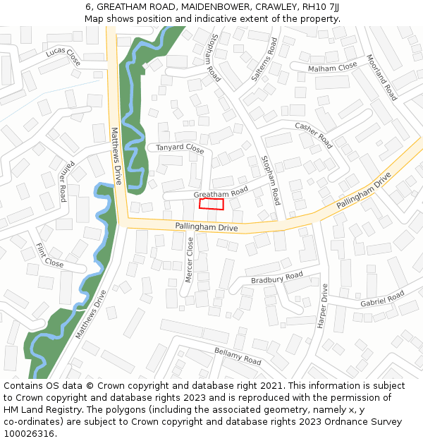 6, GREATHAM ROAD, MAIDENBOWER, CRAWLEY, RH10 7JJ: Location map and indicative extent of plot