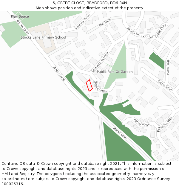 6, GREBE CLOSE, BRADFORD, BD6 3XN: Location map and indicative extent of plot