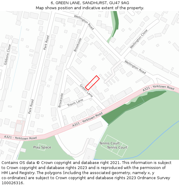 6, GREEN LANE, SANDHURST, GU47 9AG: Location map and indicative extent of plot