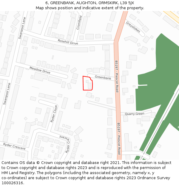 6, GREENBANK, AUGHTON, ORMSKIRK, L39 5JX: Location map and indicative extent of plot