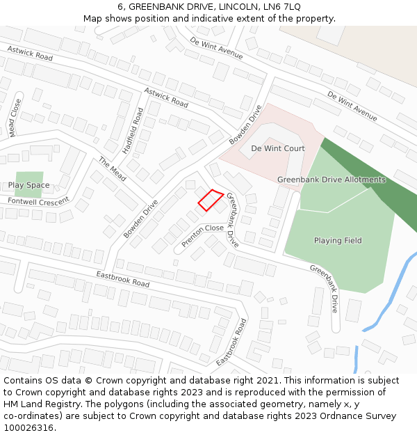 6, GREENBANK DRIVE, LINCOLN, LN6 7LQ: Location map and indicative extent of plot