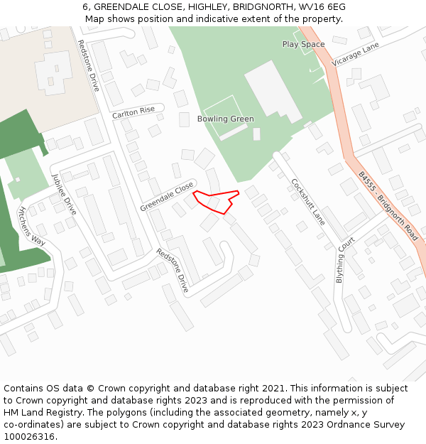 6, GREENDALE CLOSE, HIGHLEY, BRIDGNORTH, WV16 6EG: Location map and indicative extent of plot