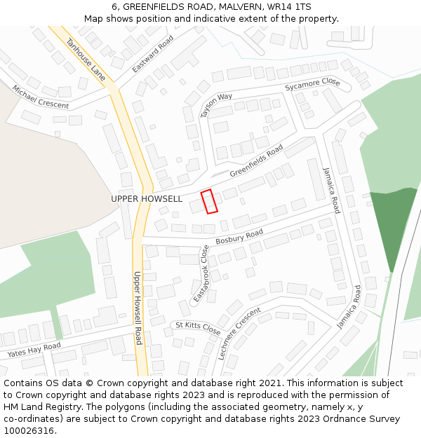 6, GREENFIELDS ROAD, MALVERN, WR14 1TS: Location map and indicative extent of plot