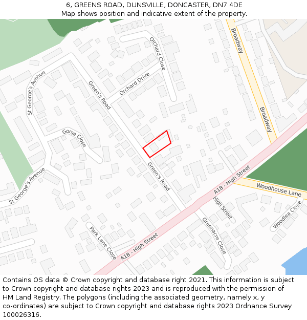 6, GREENS ROAD, DUNSVILLE, DONCASTER, DN7 4DE: Location map and indicative extent of plot