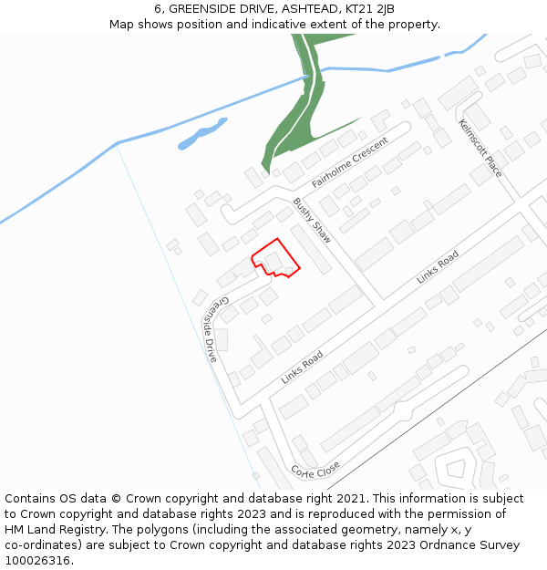 6, GREENSIDE DRIVE, ASHTEAD, KT21 2JB: Location map and indicative extent of plot