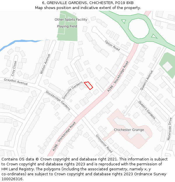 6, GRENVILLE GARDENS, CHICHESTER, PO19 8XB: Location map and indicative extent of plot
