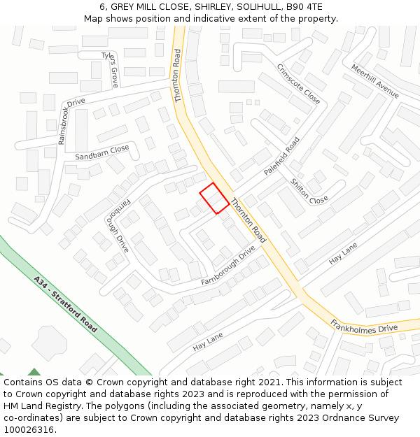 6, GREY MILL CLOSE, SHIRLEY, SOLIHULL, B90 4TE: Location map and indicative extent of plot