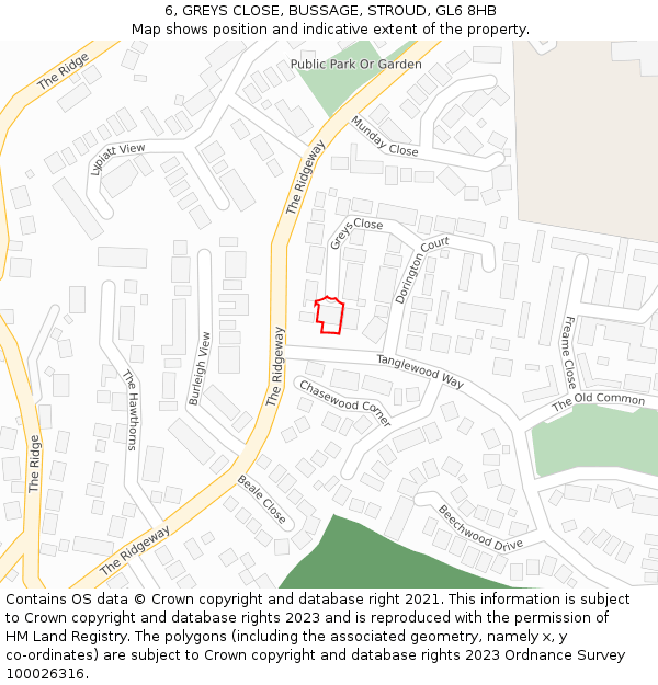 6, GREYS CLOSE, BUSSAGE, STROUD, GL6 8HB: Location map and indicative extent of plot