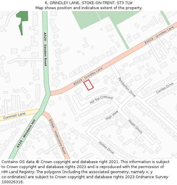 6, GRINDLEY LANE, STOKE-ON-TRENT, ST3 7LW: Location map and indicative extent of plot