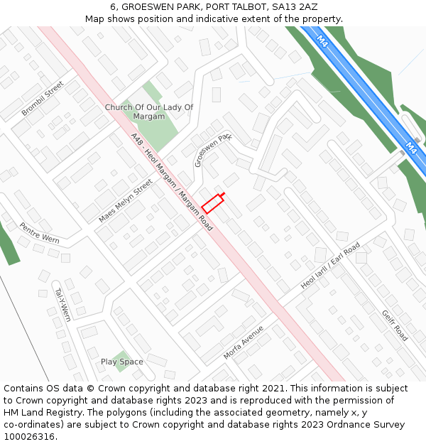 6, GROESWEN PARK, PORT TALBOT, SA13 2AZ: Location map and indicative extent of plot