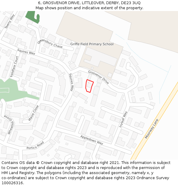 6, GROSVENOR DRIVE, LITTLEOVER, DERBY, DE23 3UQ: Location map and indicative extent of plot
