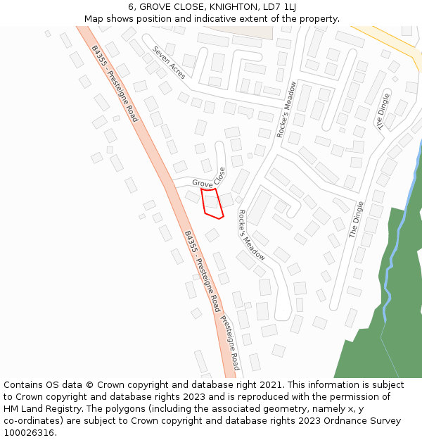 6, GROVE CLOSE, KNIGHTON, LD7 1LJ: Location map and indicative extent of plot