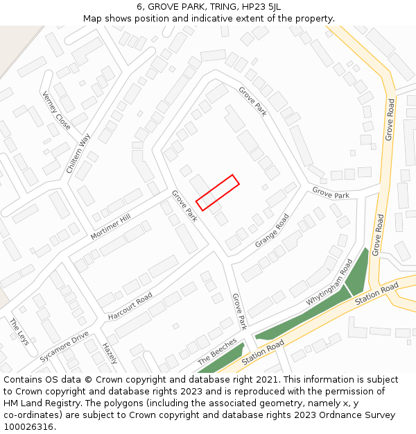 6, GROVE PARK, TRING, HP23 5JL: Location map and indicative extent of plot