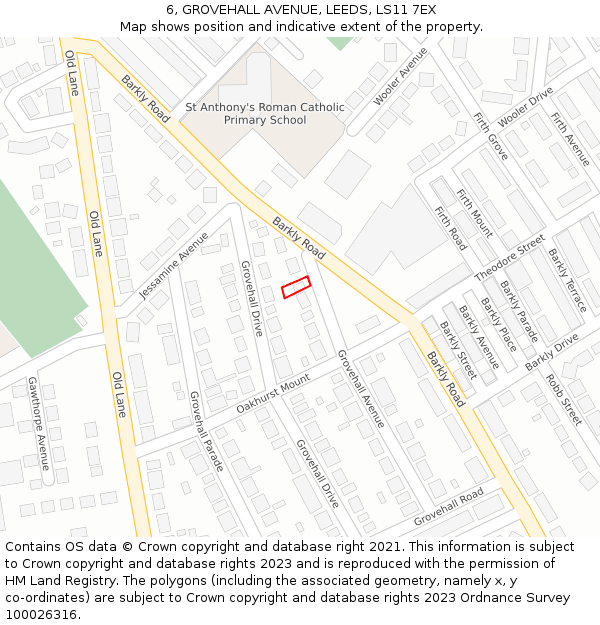 6, GROVEHALL AVENUE, LEEDS, LS11 7EX: Location map and indicative extent of plot