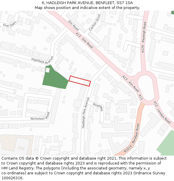 6, HADLEIGH PARK AVENUE, BENFLEET, SS7 1SA: Location map and indicative extent of plot