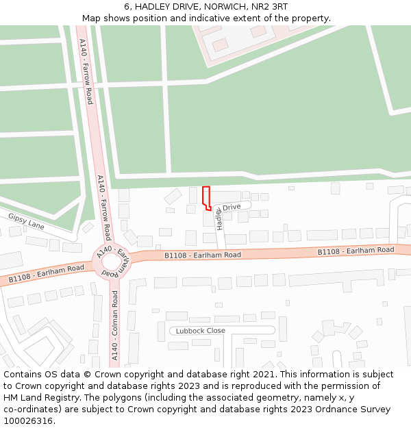 6, HADLEY DRIVE, NORWICH, NR2 3RT: Location map and indicative extent of plot