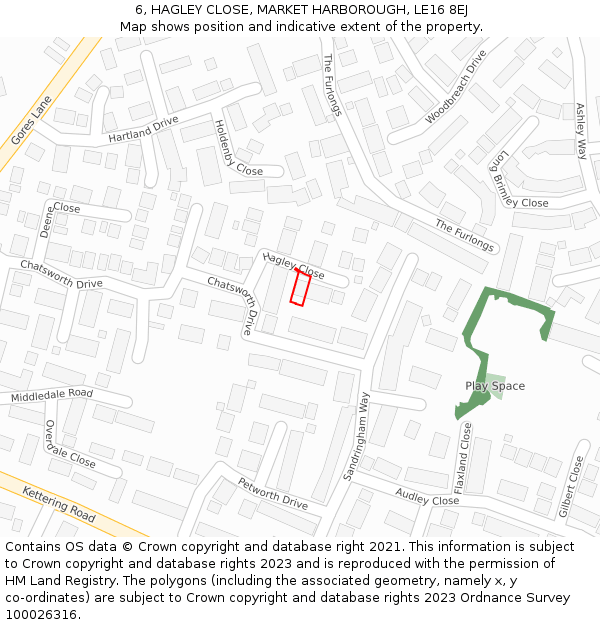 6, HAGLEY CLOSE, MARKET HARBOROUGH, LE16 8EJ: Location map and indicative extent of plot