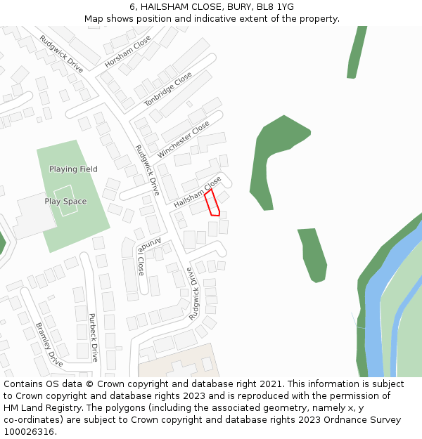6, HAILSHAM CLOSE, BURY, BL8 1YG: Location map and indicative extent of plot